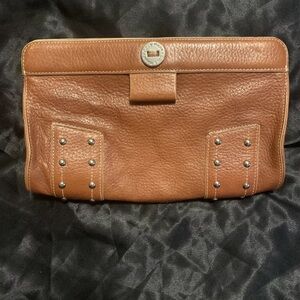 COLE HAAN Women's Village Handbag Purse Leather Clutch Light Brown